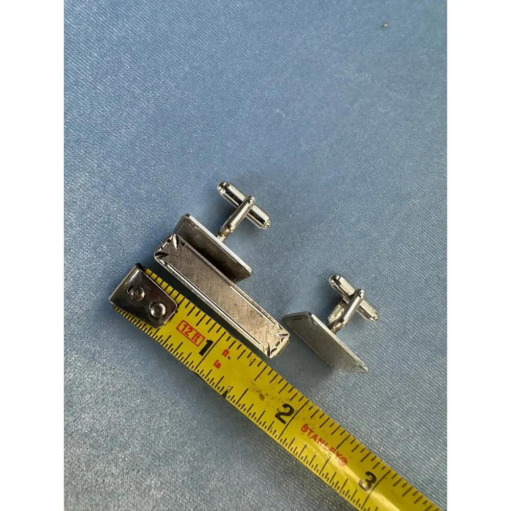 Vintage Signed Sterling Silver Cufflinks Tie Clip Set Bark Textured